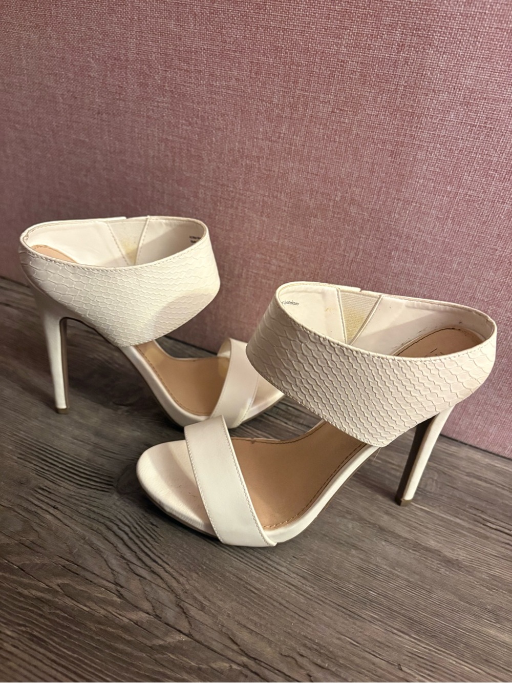 Mossimo Supply Co. Cream Textured Ankle-Cuff Stiletto Sandals